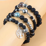 Multi-layer Resin Beaded Bracelet Retro Hollow Leaf Charm Vintage Jewelry