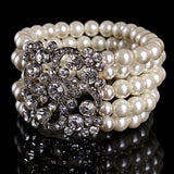Layers Charms Pearl Bracelet Bangles Austrian Crystal Jewelry for Brides