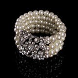 Layers Charms Pearl Bracelet Bangles Austrian Crystal Jewelry for Brides