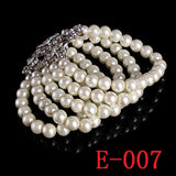 Layers Charms Pearl Bracelet Bangles Austrian Crystal Jewelry for Brides