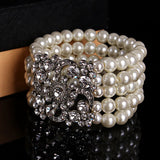 Layers Charms Pearl Bracelet Bangles Austrian Crystal Jewelry for Brides