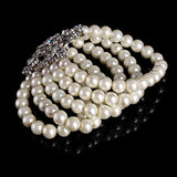 Layers Charms Pearl Bracelet Bangles Austrian Crystal Jewelry for Brides