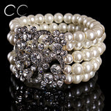 Layers Charms Pearl Bracelet Bangles Austrian Crystal Jewelry for Brides