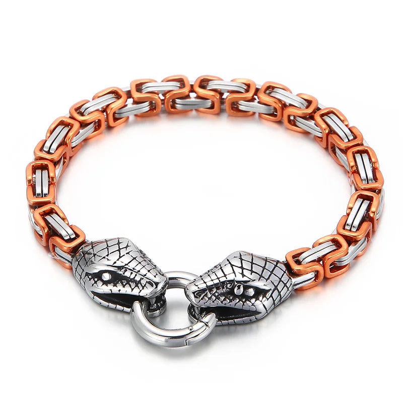 Multicolor 6mm Stainless Steel Polished Bracelet Men's Double Snake