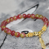Multicolor 6mm Chalcedony Jades Bracelet with Peanut Pendant