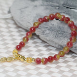 Multicolor 6mm Chalcedony Jades Bracelet with Peanut Pendant