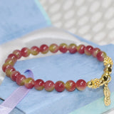 Multicolor 6mm Chalcedony Jades Bracelet with Peanut Pendant