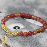 Multicolor 6mm Chalcedony Jades Bracelet with Peanut Pendant