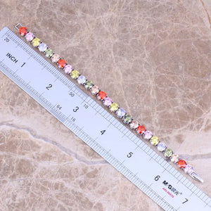 Multicolor Brown CZ Silver Plated Link Chain Bracelet 7in
