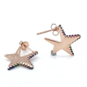 Multicolor Stone Style Star Silver Earrings