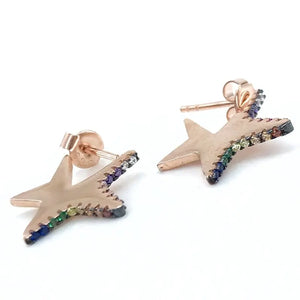 Multicolor Stone Style Star Silver Earrings