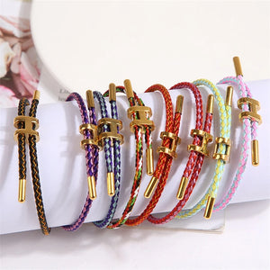 Multicolor Cord Double Layer Bracelet Adjustable Charm Bracelet