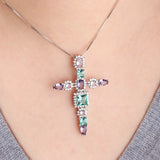 Multicolor Cross Pendants Necklace Cubic Zirconia for Women