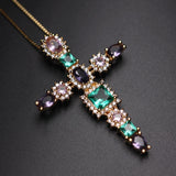Multicolor Cross Pendants Necklace Cubic Zirconia for Women