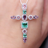 Multicolor Cross Pendants Necklace Cubic Zirconia for Women