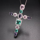 Multicolor Cross Pendants Necklace Cubic Zirconia for Women