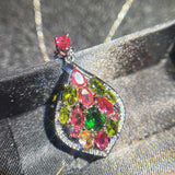 Multicolor Crystal Agate Zircon Diamond Pendant Necklace