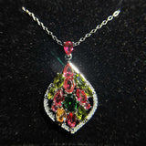 Multicolor Crystal Agate Zircon Diamond Pendant Necklace