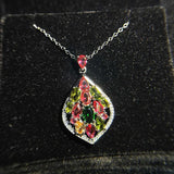 Multicolor Crystal Agate Zircon Diamond Pendant Necklace