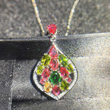 Multicolor Crystal Agate Zircon Diamond Pendant Necklace