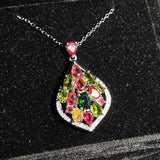 Multicolor Crystal Agate Zircon Diamond Pendant Necklace
