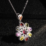 Multicolor Crystal Flower Zircon Diamonds Gemstones Pendant Necklace