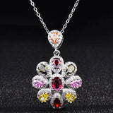 Multicolor Crystal Flower Zircon Diamonds Gemstones Pendant Necklace