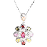 Multicolor Crystal Flower Zircon Diamonds Gemstones Pendant Necklace