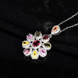Multicolor Crystal Flower Zircon Diamonds Gemstones Pendant Necklace