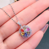 Multicolor Crystal Zircon Flower Pendant Necklace Silver Choker Jewelry