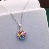 Multicolor Crystal Zircon Flower Pendant Necklace Silver Choker Jewelry