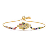 Multicolor CZ Hamsa Hand Evil Eye Charm Bracelet Women Jewelry
