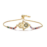 Multicolor CZ Hamsa Hand Evil Eye Charm Bracelet Women Jewelry