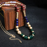 Boho Bohemian Beaded Sweater Necklace Glass Beads Wood Beads Green Turquoises