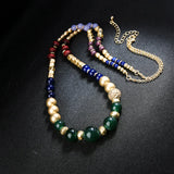 Boho Bohemian Beaded Sweater Necklace Glass Beads Wood Beads Green Turquoises