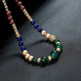 Boho Bohemian Beaded Sweater Necklace Glass Beads Wood Beads Green Turquoises