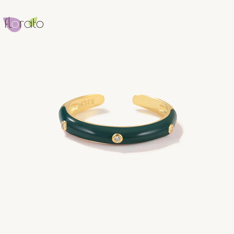 Adjustable Multicolor Enamel Geometric CZ Wrap Ring