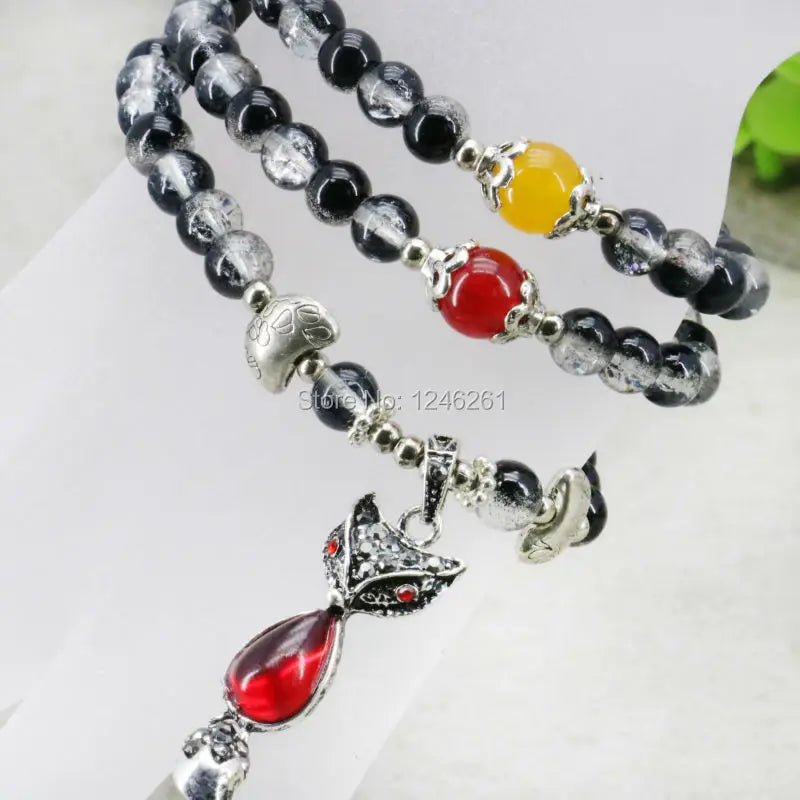 Multicolor 3Rows Glass Beads Crystal Bracelet Bangles Hand Chain 6mm