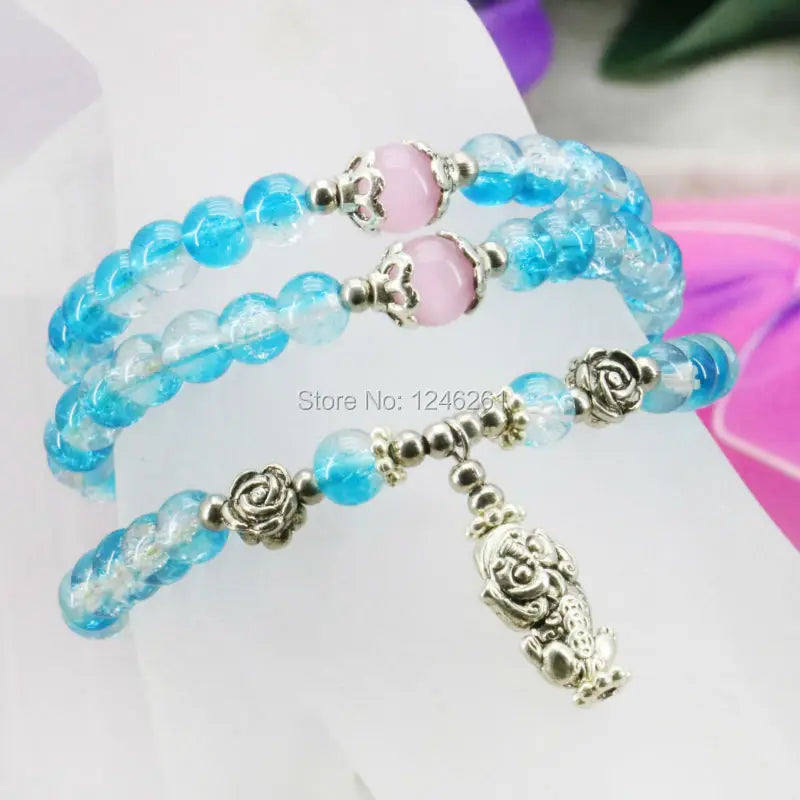 Multicolor Glass Beads Crystal Bracelet Bangles 6mm Jewelry for Women Girls