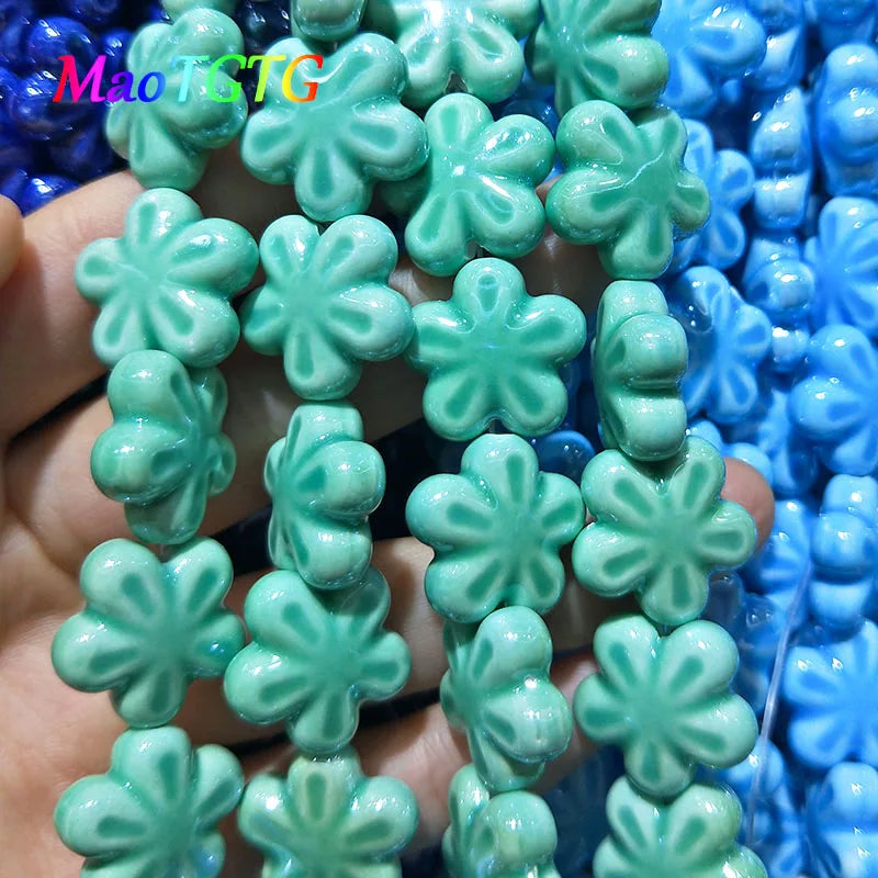 Multicolor Ceramic Flower Beads for Jewelry Making Necklace Bracelet 18x8mm