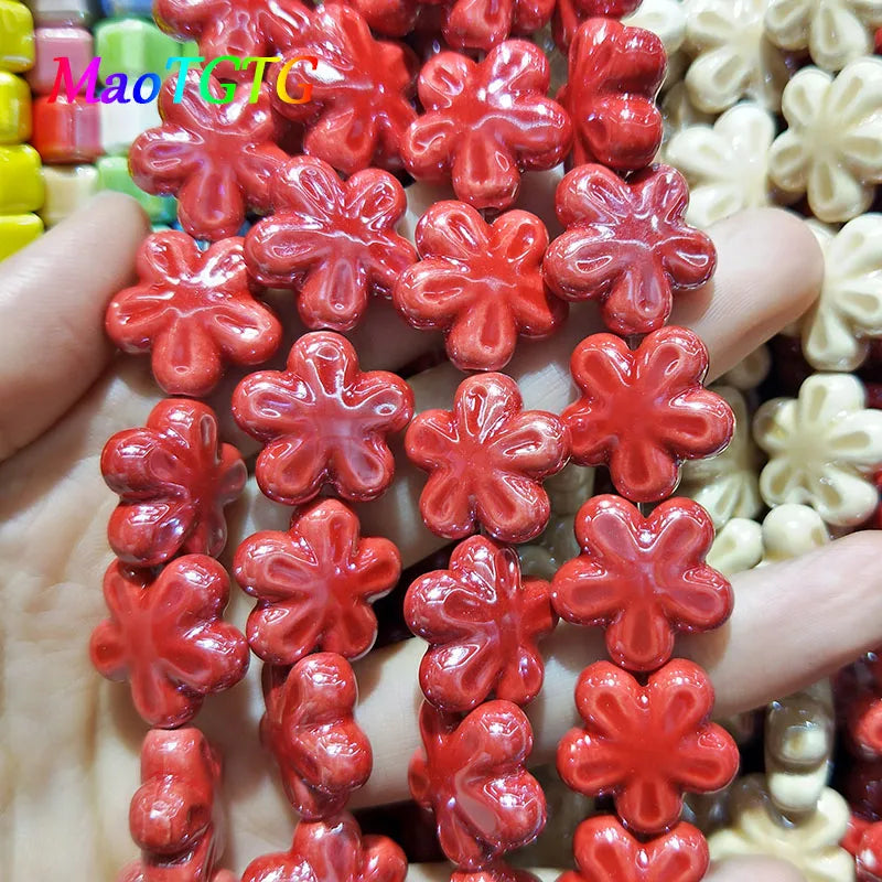 Multicolor Ceramic Flower Beads for Jewelry Making Necklace Bracelet 18x8mm
