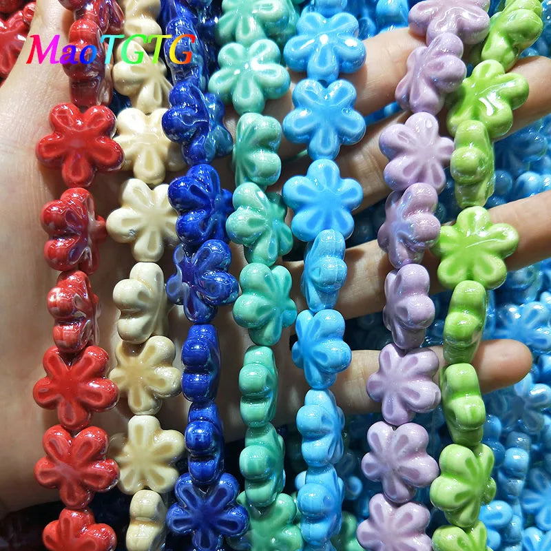 Multicolor Ceramic Flower Beads for Jewelry Making Necklace Bracelet 18x8mm