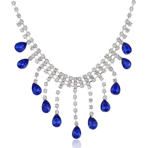 Multicolor Gem Necklace Water Drop Crystal Wedding Jewelry