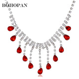 Multicolor Gem Necklace Water Drop Crystal Wedding Jewelry