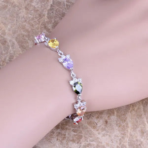 Multicolor Green Peridot Silver Plated Chain Bracelet 6-8 inch S0393