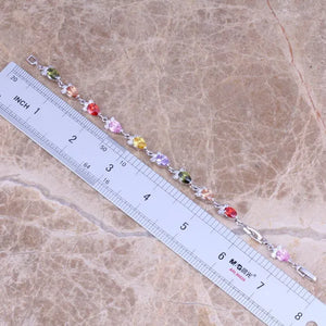 Multicolor Green Peridot Silver Plated Chain Bracelet 6-8 inch S0393