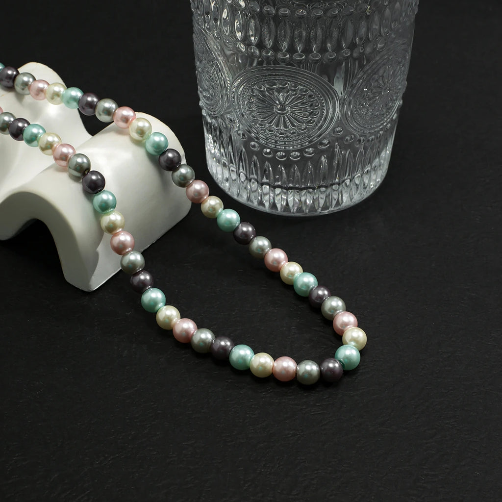 Multicolor Pearl Beads Short Choker Necklace Men Beaded Chains Collar