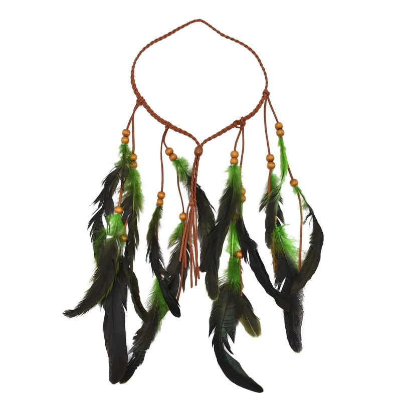 Multicolor Tribal Ethnic Wood Beads Leather Headband