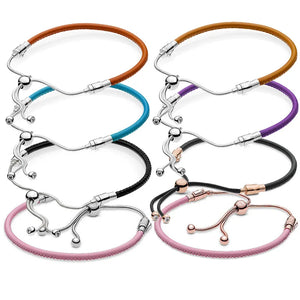 Multicolor Leather String Beads Sliding Clasp Bracelet
