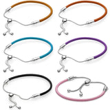 Multicolor Leather 925 Sterling Silver Bracelet
